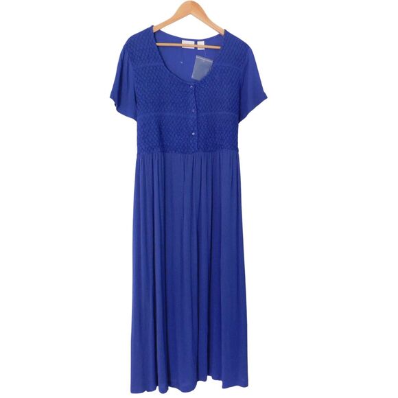 NEW Womens Dress Gauze Blue Midi Long Patio Muumuu Kaftan Sz Large - Picture 1 of 6